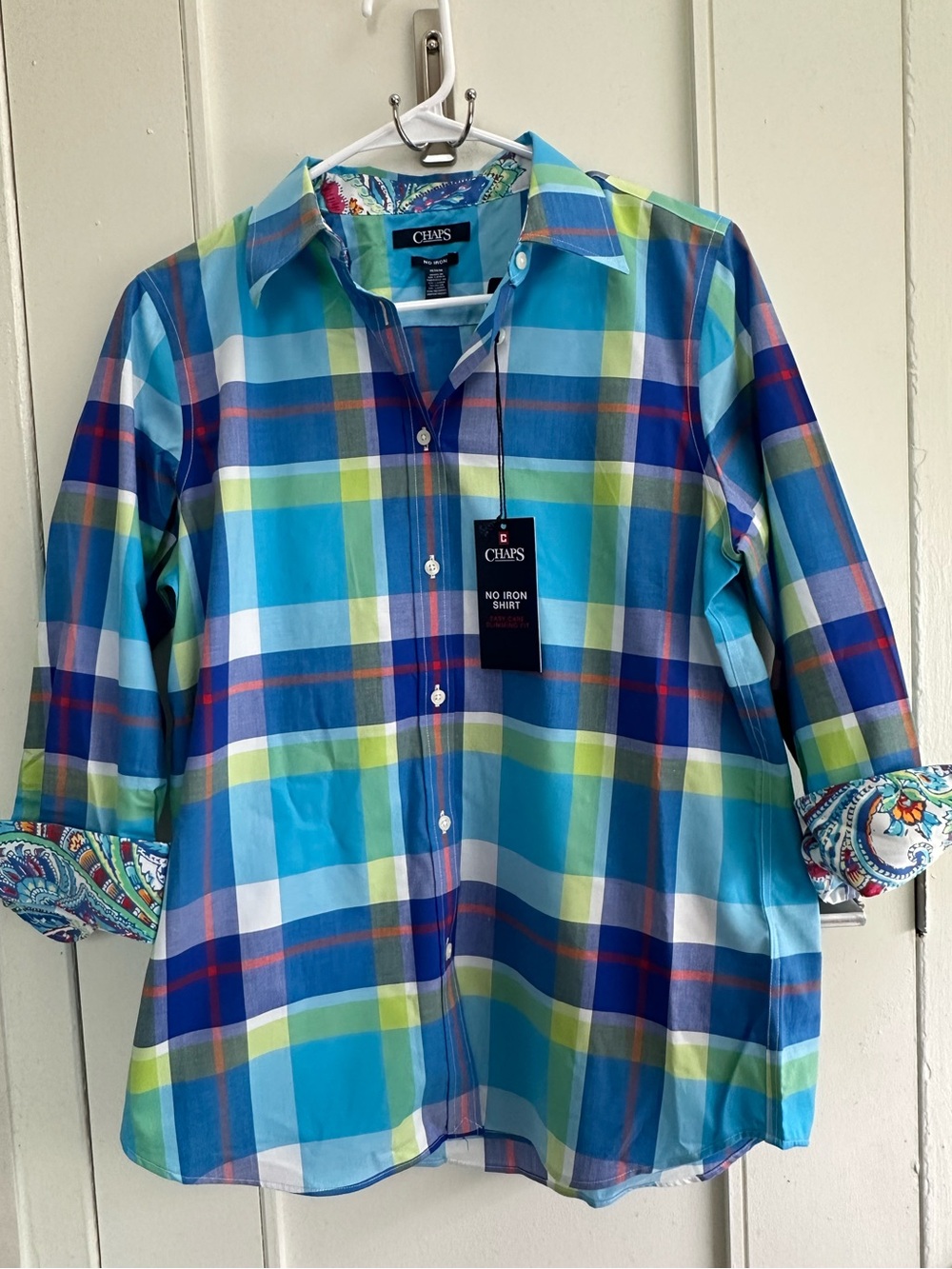 Chaps Blue Green Plaid Button-Down Shirt